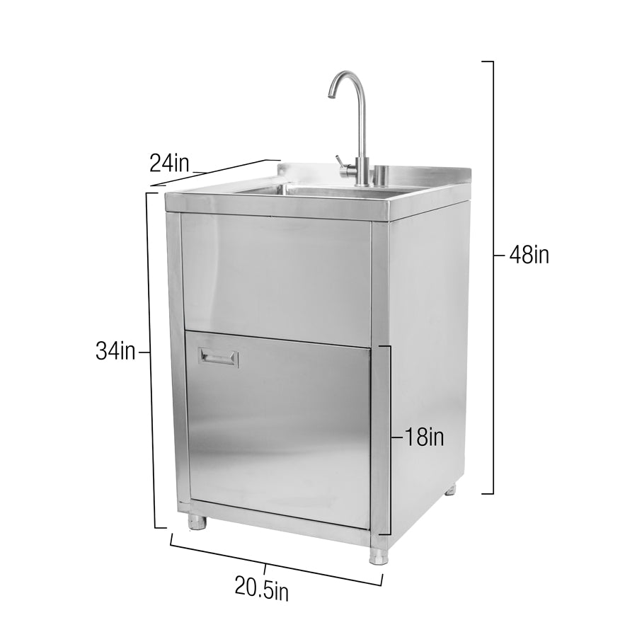 Utility Sink Stainless Steel with Cabinet. Canadian Made Heavy Duty Single Bowl Utility Sink for Laundry Sink, Garage, Pet Washing, Kitchen.Camping Sink Faucet Included 24” x 24”x36”