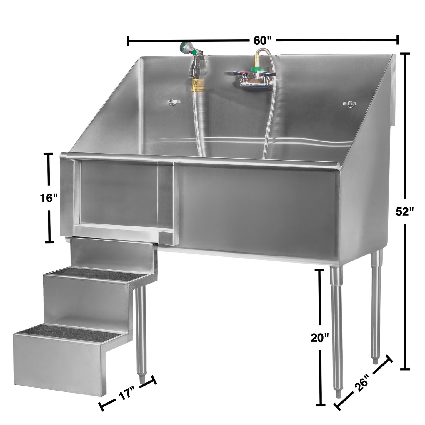 Dog Grooming Tub Wash Bathing Station With Door and Stairs.Faucet&Sprayer,Grates,Platform,  Shampoo Holder Included 60"Wx29"D Made in Canada 🇨🇦