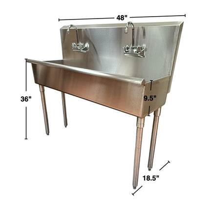 48" Utility Sink. Stainless Steel Free Standard.Hand Washing Station. Faucets Included. Made In Canada